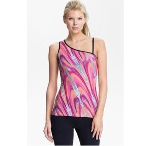 Prana Etta One Shoulder Workout Yoga Tank XL Athleisure Melon Swirl
